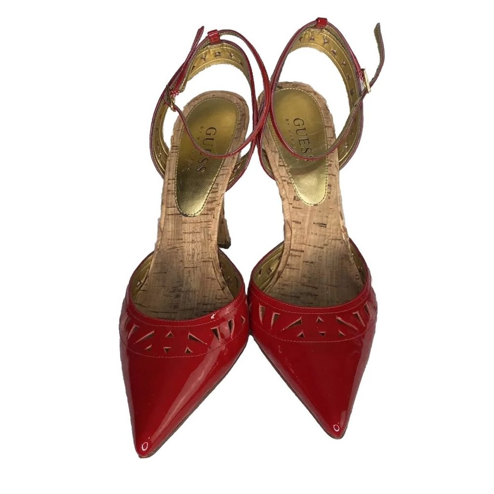 Guess By Marciano Women’s High Heels Pointed Toe Red Pattern Leather Size 7.5